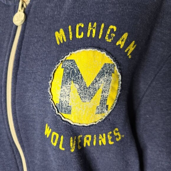 Adidas Michigan Wolverines Classic Striped Sleeve Zip Up Sweatshirt Large - Picture 2 of 10